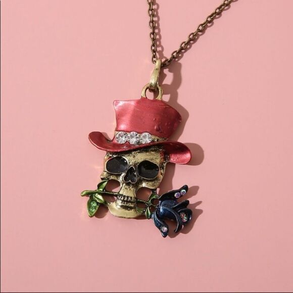 BRONZE & Gold Skull Necklace - Picture 1 of 3